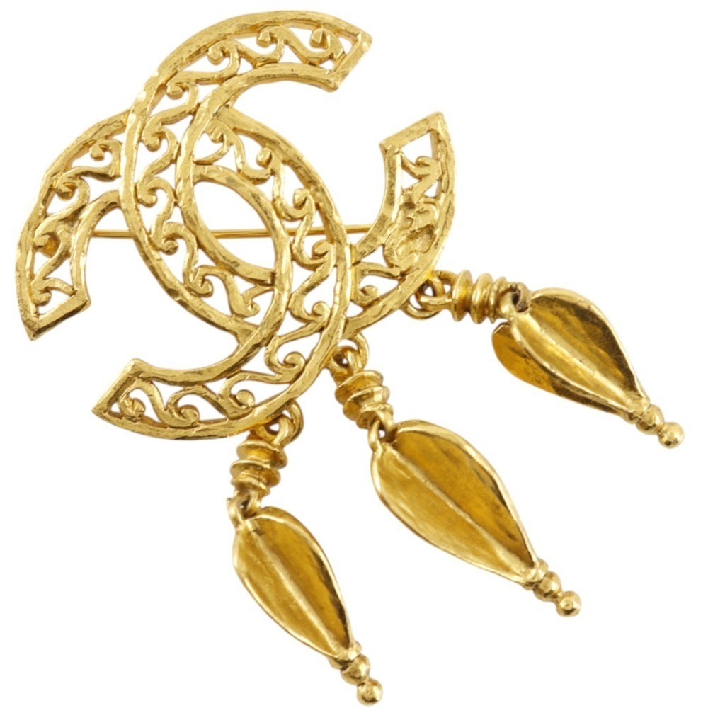 CHANEL Gold Logo Brooch